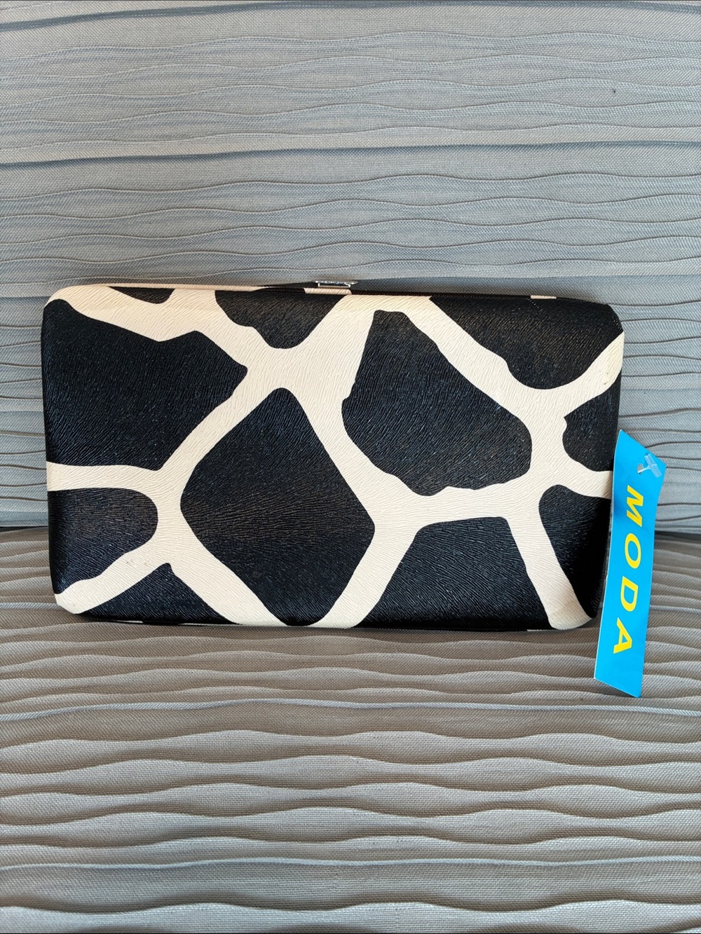 MODA Faux Cowhide Black and Ivory Hard Case Wallet